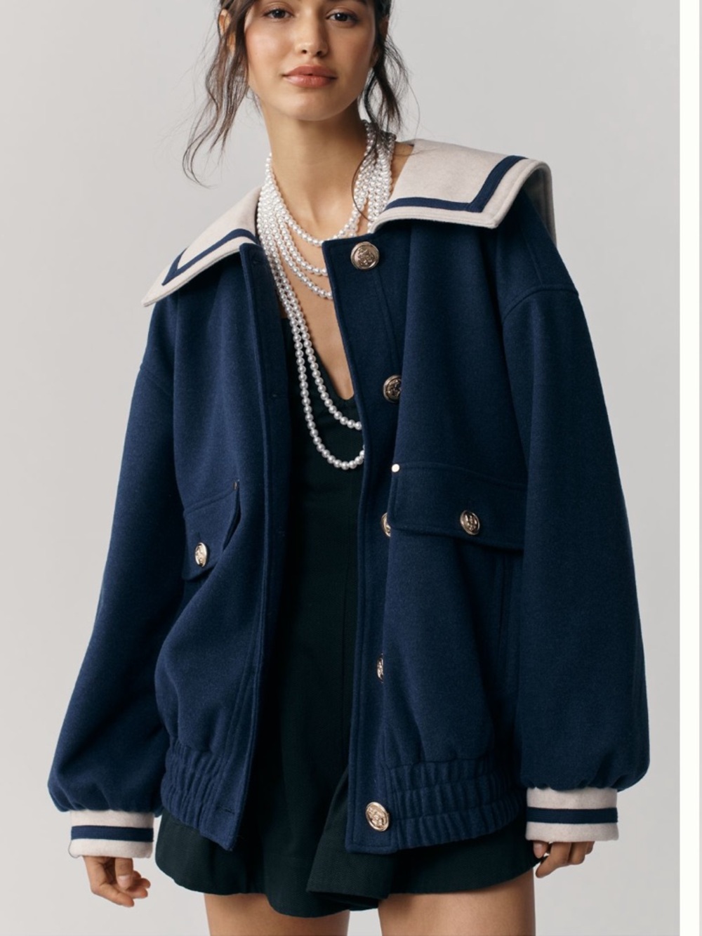 NWT MAEVE ANTHROPOLOGIE NAVY CREAM OVERSIZED NAUTICAL SAILOR JACKET XS